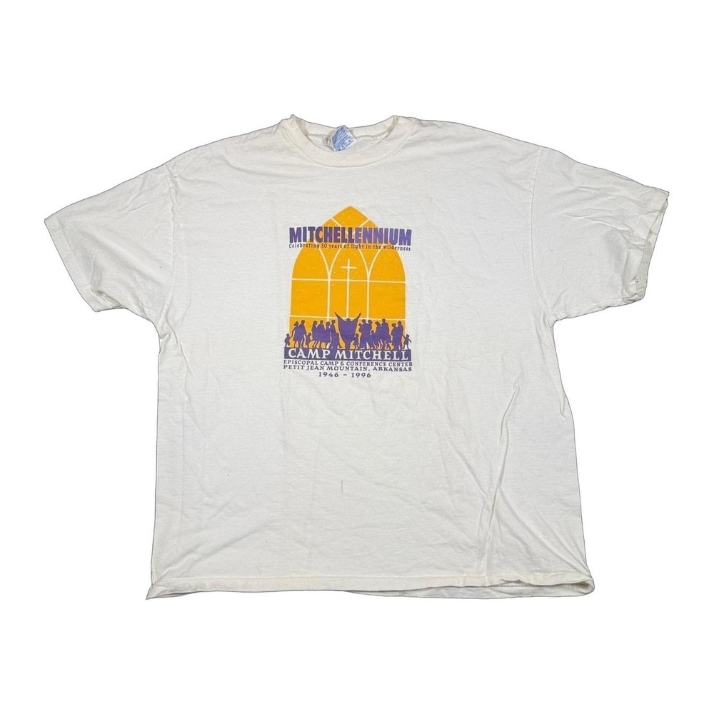Vintage Hanes Beefy-T Camp Mitchell Arkansas Graphic Shirt Mens XXL White 90s